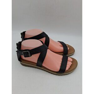 Blowfish Malibu Vegan Black Flat Sandals Strappy  Zipper Buckle Criss Cross 7.5